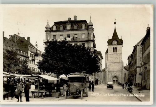 2400 Le Locle 1928 Foto AK Marktszene LKW Place du Marché
