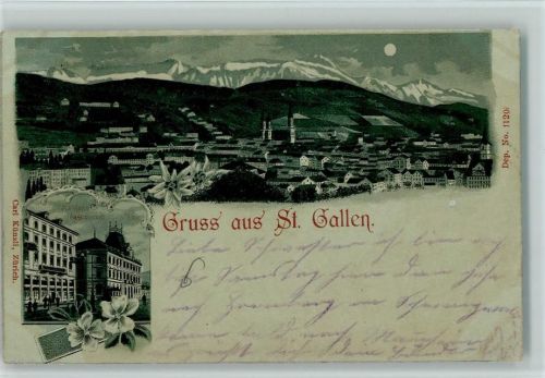 St. Gallen S. Gallo Nr. 11200 Gruss aus Künzli 1898 Lithographie / Mondschein