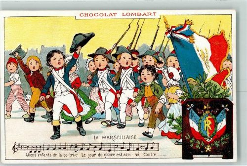 Chocolat Lombart Patriotik WK I Hymne Frankreich Wappen AK Schokolade Lithographie