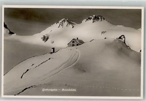 Rotondohütte Foto AK Hüttenstempel Gotthardgebiet Winter