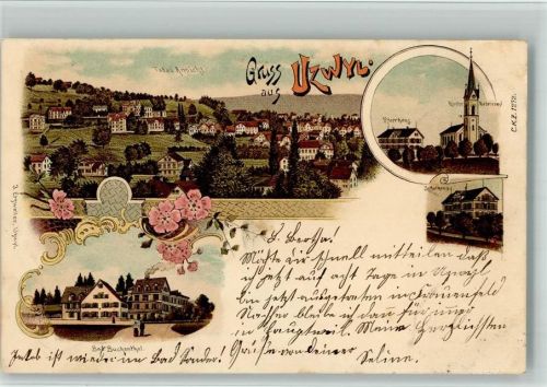 9240 Uzwil 1898 BOAKC Lithographie Pfarrhaus Bad Buchenthal Kirche Schulhaus Verlag Künzli Nr 1272