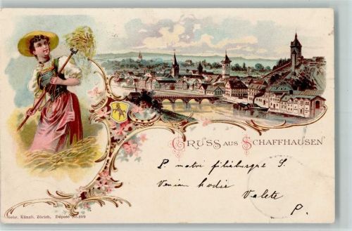 Schaffhausen Sciaffusa Nr. 809 Gruss aus - Heuernte, Teilansicht AK Künzli Lithographie