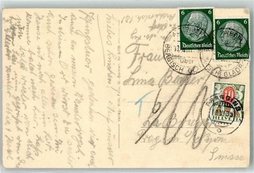 Prangins Deutsche Briefmarken Mischfrankatur Landpost Altenberg über Bergisch Gladbach Phila Schweiz