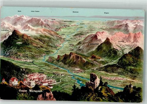 7310 Bad Ragaz Foto AK Vogelschau Rheintal-Bodensee