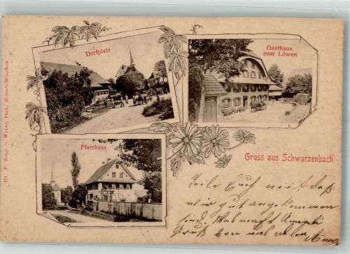 9536 Schwarzenbach SG 1902 Foto AK Bahnpost Zug 78 Nr. 35 Gasthaus zum Löwen Dorfplatz Pfarrhaus