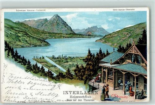 Heimwehfluh Bick auf den Thunersee Serie Berner Oberland Steinmann 1903 Lithographie