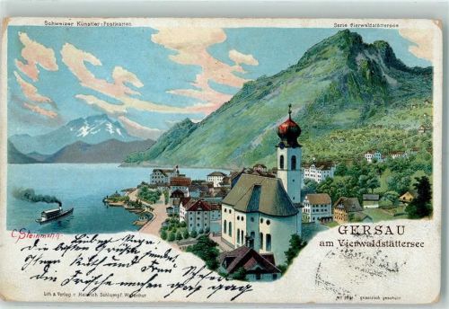 Gersau Serie Vierwaldstättersee Steinmann 1901 Lithographie