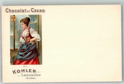 Lausanne Losanna Trachten aus Uri Chocolat Kohler Schokolade Lithographie / Künstlerkarte