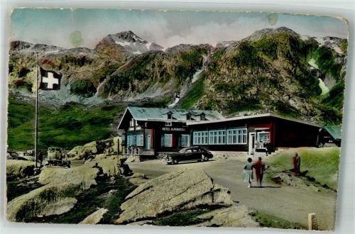 Grimsel 1958 Foto AK Hotel Alpenrösli Auto Omnibus