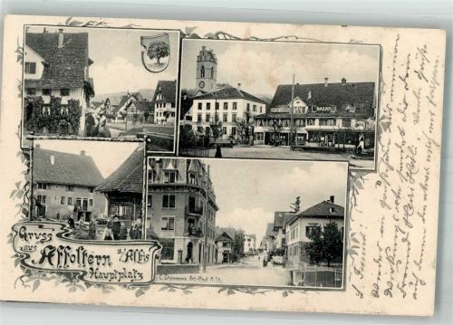 8910 Affoltern am Albis 1903 Foto AK Geschäft Bazar Hauptplatz Wappen