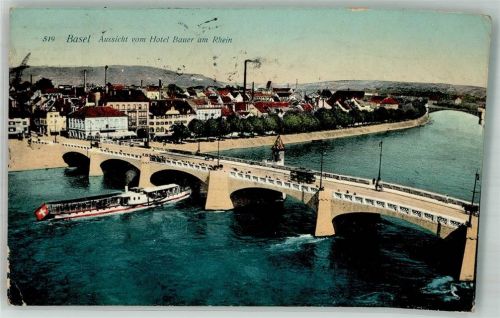 4000 Basel Bâle 1911 Foto AK Brücke Straßenbahn Dampfschiff
