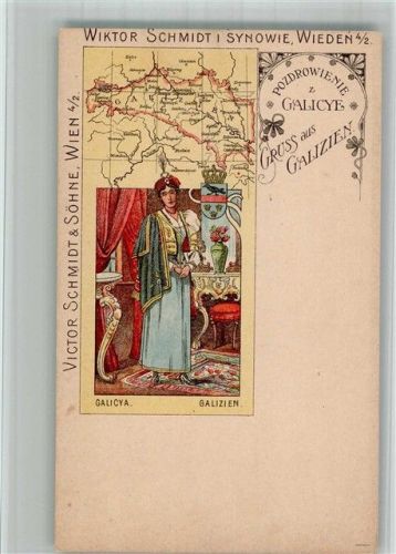 Wien 11. Bezirk, Simmering Gruss aus Galizien Tracht Werbung Victor Schmidt & Söhne Lithographie Schokolade 1899 BOAKC
