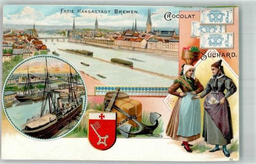 W2800 Bremen Trachten Hafen Wappen Suchard Schokolade 1899 Lithographie