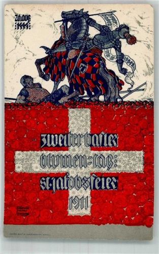 4000 Basel Bâle 1911 Lithographie / Künstlerkarte Zweiter Basler Blumentag St. Jakobsfeier