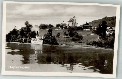 6343 Risch 1937 Foto AK Kirche Dampfschiff Zugersee