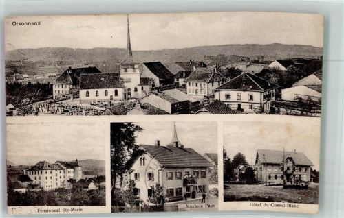 1694 Orsonnens 1914 Foto AK Kirche Friedhof Pensionat Ste-Marie Handlung Hotel de Cheval -Blanc