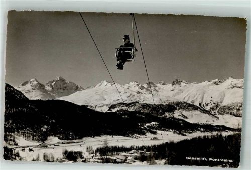 7504 Pontresina 1947 Winter Seilbahn Sessellift