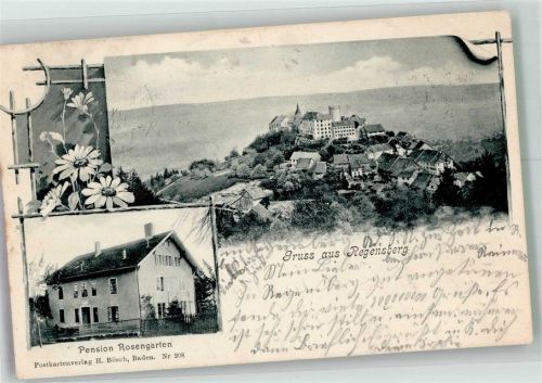 8158 Regensberg 1903 Foto AK Burg Pension Rosengarten