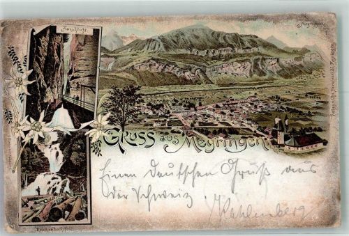 3860 Meiringen 1898 Lithographie Bahnpost Zug 95 Aareschlucht Reichenbachfall