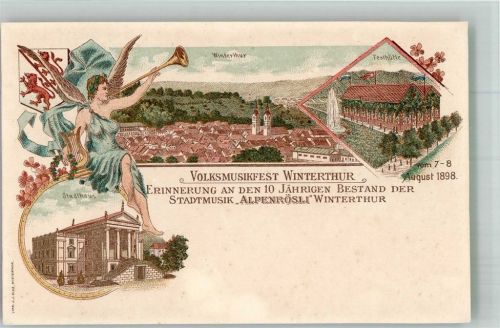 8400 Winterthur Lithographie Volksmusikfest 1898 Stadthaus Festhütte Orpheus