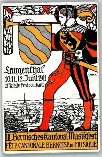 4900 Langenthal Lithographie III. Bernisches Kantonal Musikfest 1911