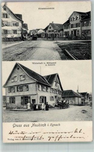 9315 Neukirch Egnach 1906 Foto AK Gasthaus und Metzgerei zum Schäfli Straßenansicht