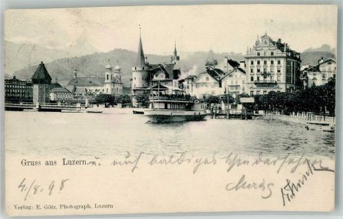 6000 Luzern Lucerne 1898 Foto AK Hafen Kirche Schloss