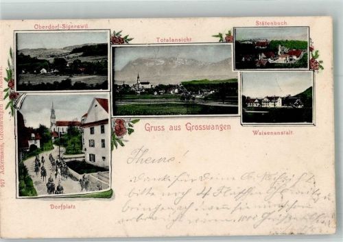 6022 Grosswangen 1903 Foto AK Dorfplatz Stätenbach Kinderheim Waisenheim