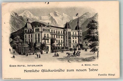 3800 Interlaken 1913 Lithographie Hotel Eden Neujahrsgrüsse