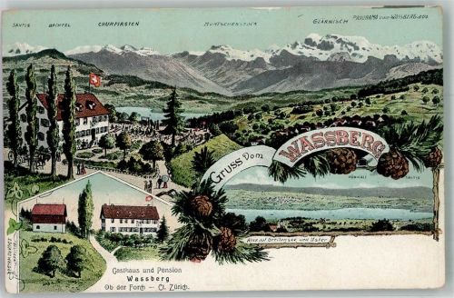 8127 Forch Lithographie Gasthaus und Pension Wassberg