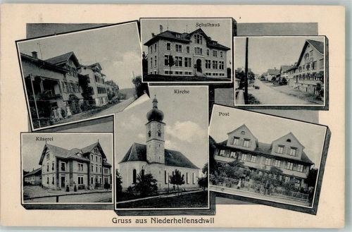 9527 Niederhelfenschwil 1930 Foto AK Postamt Kirche Käserei Schulhaus