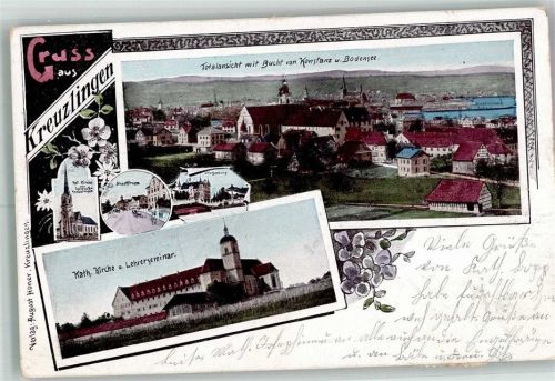 8280 Kreuzlingen 1900 Foto AK Kath. Kirche Hauptstrasse Villa Seeburg