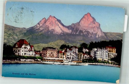 6440 Brunnen Gebrauchsspuren Hotel Hafen Dampfschiff Mythen