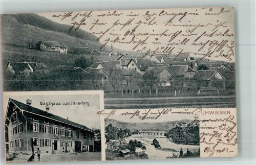 8248 Uhwiesen 1906 Foto AK Gasthaus zum Hirschen Rheinfall