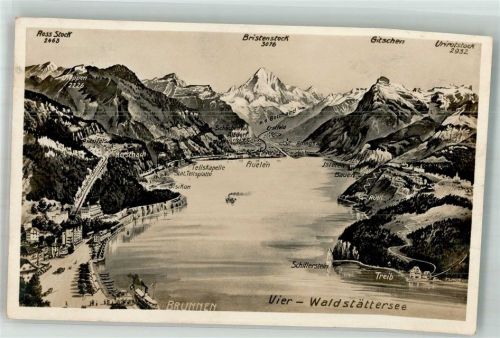 6440 Brunnen 1934 Foto AK Vierwaldstättersee Vogelschau