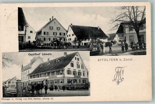 8910 Affoltern am Albis 1910 Foto AK Studentika Gasthaus Löwen Pferdetränke