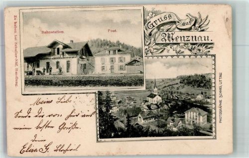 6122 Menznau 1901 Foto AK Postamt Bahnhof Kirche