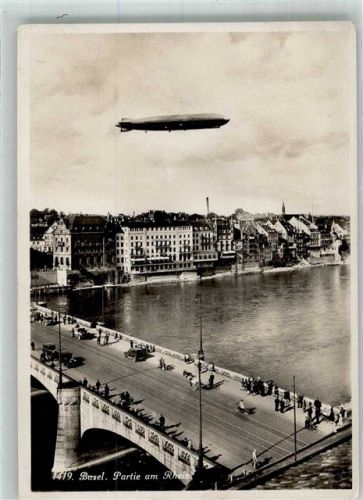 4000 Basel Bâle 1930 Foto AK Zeppelin Partie am Rhein