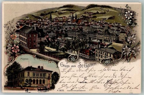 9000 St. Gallen S. Gallo 1901 Lithographie Museum Gruss aus