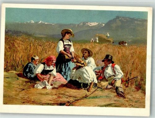 sign. Buchser, Frank Ernterast Bäuerliches Leben Tracht Pro Juventute Schweiz Künstlerkarte