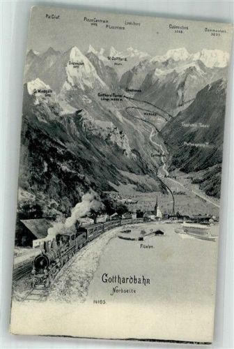 6454 Flüelen Foto AK Eisenbahn Gotthardbahn Dampfzug