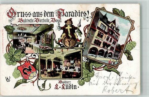 4000 Basel Bâle 1903 Lithographie Gasthaus Bairische Bierhalle Münchner Kindl