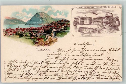 6900 Lugano 1899 Lithographie Werbung Möbelfabrik Versandgeschäft Meyer Reiden