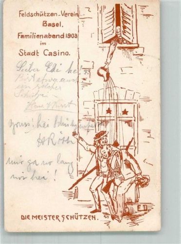 4000 Basel Bâle Gebrauchsspuren Schützenfest Feldschützen-Verein 1903 Einladung Karikatur