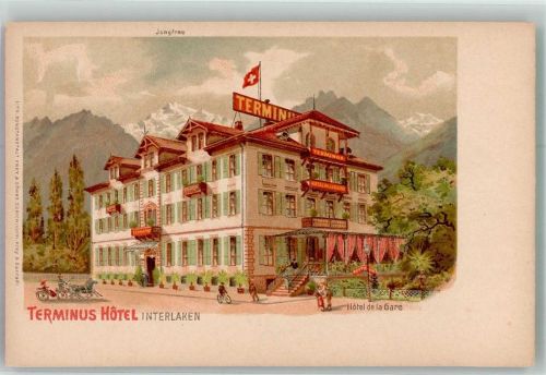 3800 Interlaken Lithographie Terminus Hotel de la Gare