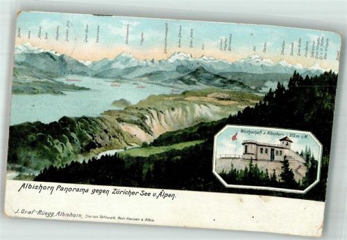 Albishorn 1906 Foto AK Gasthaus zum Albishorn Zürichsee und Alpen