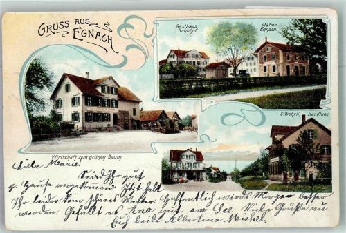 9322 Egnach 1907 Foto AK Gasthaus zum grünenBaum Gasthaus Bahnhof Handlung