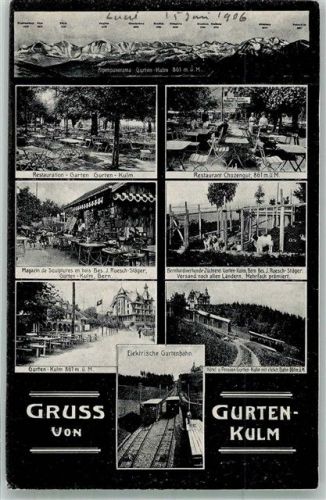 Gurten Kulm 1906 Foto AK Bergbahn Gurtenbahn Gasthaus Gurten-Kulm