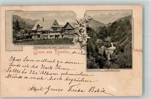 9650 Nesslau 1902 Gebrauchsspuren Pension Freihof Germen Giessefall