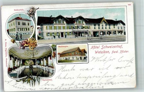 8620 Wetzikon ZH Foto AK Hotel Schweizerhof Badanstalt Stallungen Bahnpost Zug 2360